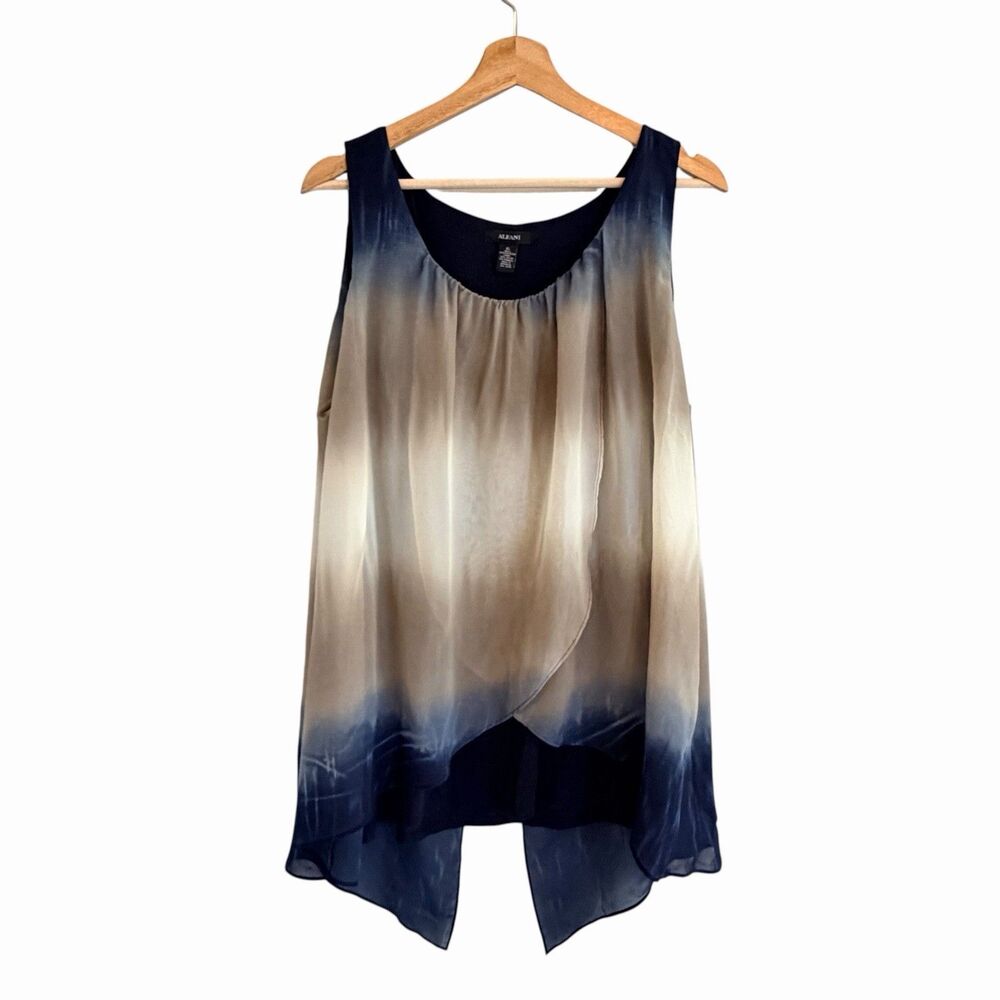 Alfani Womens Sheer Boho Lagen Ombre Sleeveless Top Size XL Coastal Lightweight
